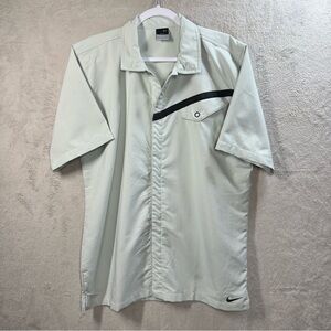 Nike Shirt Men’s L Sphere Dri-Fit Full Snap Front Closure Light Gray/Off White